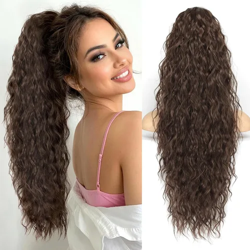 Vista 33 de KooKaStyle Extensión de cola de caballo con cordón de 26 pulgadas (66 cm) para mujeres, extensiones de cabello sintético rizado largo para uso