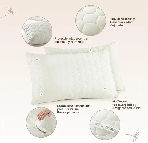 Vista 3 de Whisper Organics Protector de almohada acolchado 100% algodón orgánico GOTS & Fairtrade - Funda de almohada gruesa, transpirable e hipoalergénica
