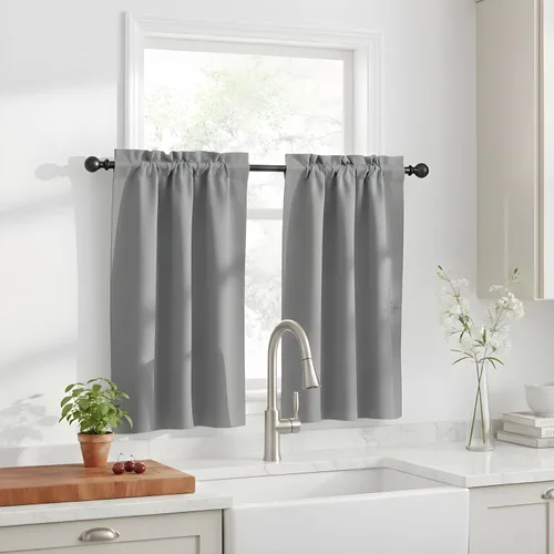 Vista 14 de NICETOWN Cortinas Opacas Cortas - Tratamiento de Ventana con Aislamiento Térmico, Niveles de Cortina Pequeños para Sala de Estar/Cocina, 2 Paneles