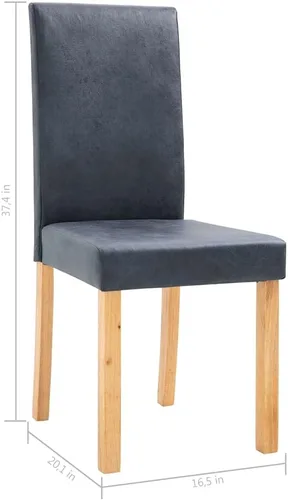 Vista 2 de Juego de 4 sillas de comedor modernas de estilo rústico tapizadas de gamuza sintética gris con patas de madera para comedor, sala de estar, muebles