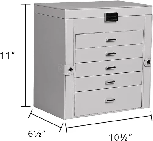 Vista 2 de Frebeauty Joyero grande, organizador de joyas de piel sintética de 6 niveles con cerradura, estuche de almacenamiento multifuncional con espejo