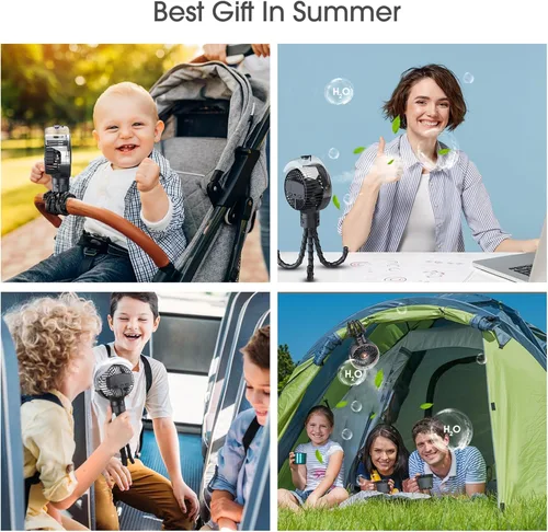 Vista 7 de Ausic Ventilador portátil Mister de 3.5 fl oz para cochecito, batería recargable segura para bebés, esenciales para bebés, ventiladores de clip