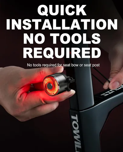 Vista 9 de TOWILD TL05 - Luz trasera para bicicleta, luces traseras de bicicleta con detección de freno inteligente, cable tipo C, impermeable, luces traseras