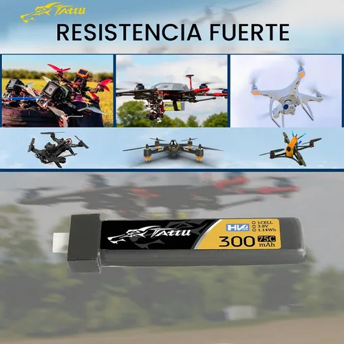Vista 5 de TATTU 300mAh 3.8V Alto Voltaje 75C 1S1P Lipo Batería con BT 2.0 Plug (5pcs)