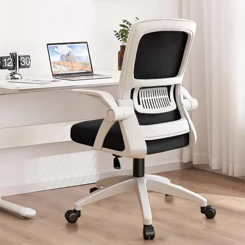 Vista 10 de Silla de oficina, silla de escritorio ergonómica, silla de malla transpirable, silla giratoria con brazos abatibles y soporte lumbar, silla