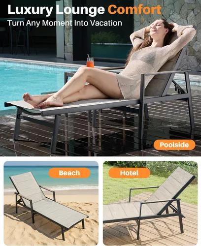 Vista 6 de Tumbona para exteriores, silla de aluminio nunca oxidada para patio, silla de piscina de textileno de doble capa con respaldo ajustable de 6
