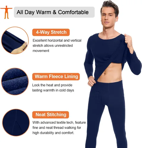 Vista 3 de SIMIYA Men's Thermal Underwear Set Long Sleeves Long Johns Set Base Layer Fleece Lined Tops & Bottoms