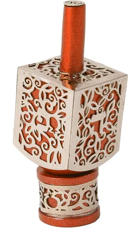 Vista 6 de Yair Emanuel Dreidel decorativo con soporte, diseño de recorte de granadas, regalo de Hanukkah decoraciones judías (azul, pequeño)