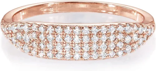Vista 3 de PAVOI Anillo de sello delgado chapado en oro de 14 quilates con circonita cúbica brillante Anillos ligeros y delicados para mujer Joyería diaria