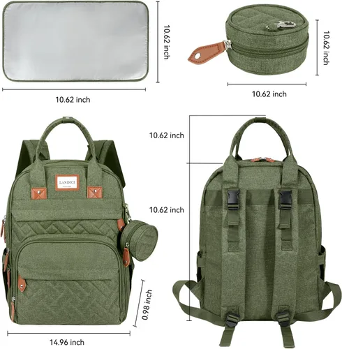 Vista 5 de LANDICI Mochila para pañales multifunción con cambiador, correas para cochecito y funda para chupete, mochila de viaje para mamá, papá, niño, niña