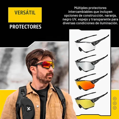 Vista 4 de CARBINOX Gafas de sol deportivas con múltiples lentes de protección antirreflejos, 100% protección UV con estuche rígido y accesorios, marco negro