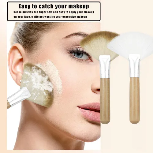 Vista 4 de Paquete de 4 cepillos de abanico para mujer, cepillo de cerdas suaves para resaltar la cara, cepillo para rubor con mango largo, cepillos