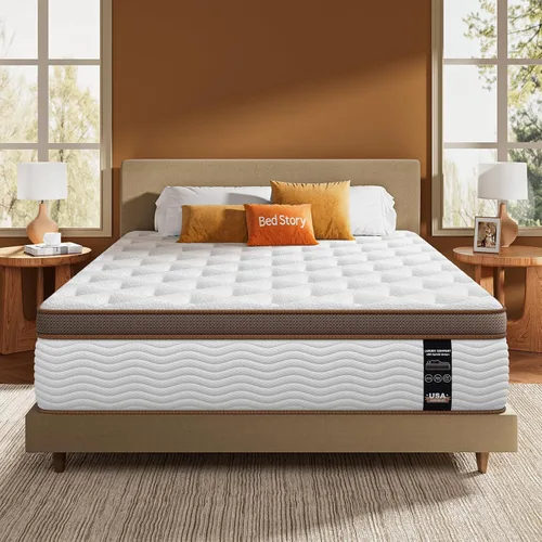 Vista 8 de BedStory Colchón tamaño matrimonial firme - Colchón híbrido de 12 pulgadas con soporte ortopédico para la columna vertebral - Muelles de bolsillo