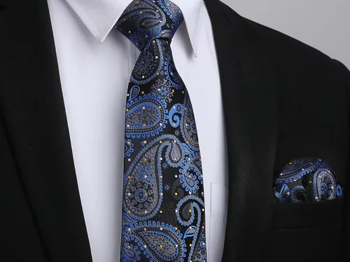 Vista 31 de HISDERN Corbatas para hombre, corbata de cachemira y bolsillo cuadrado tejido clásico floral para hombre, corbata de fiesta de boda
