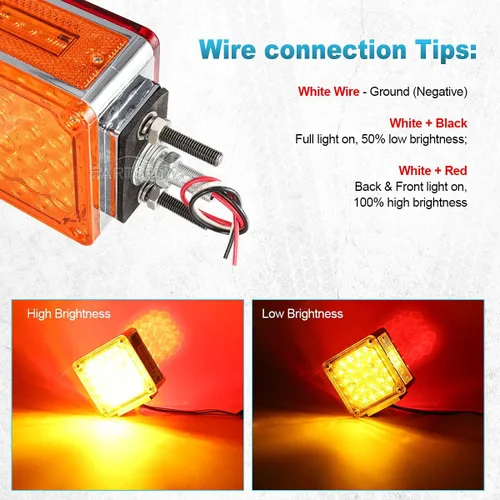 Vista 5 de Partsam 2 piezas cuadradas de doble cara para guardabarros de doble cara, 52 luces LED ámbar/rojo, luces de pedestal LED de doble cara impermeable