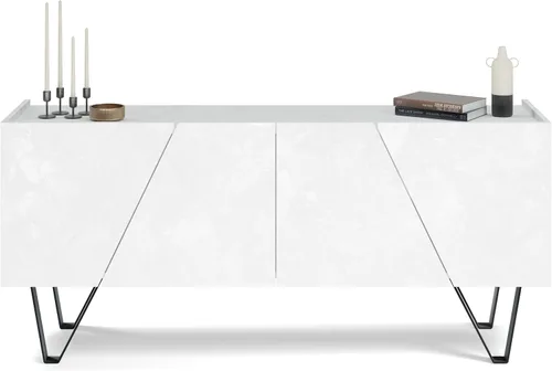 Vista 17 de Mobili Fiver, Emma - Aparador de 4 puertas con patas blancas, roble rústico, fabricado en Italia Madera rústica con patas blancas