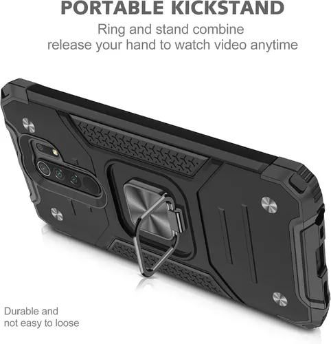 Vista 5 de Asuwish Funda de teléfono para Xiaomi Redmi 9 con protector de pantalla de vidrio templado y soporte de anillo delgado híbrido protector móvil