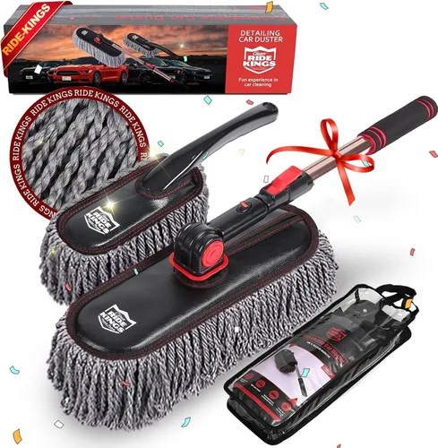 Vista 12 de Plumero para automóvil con mango extensible, exterior libre de arañazos, kit de cepillo de pelo de algodón encerado para camión, SUV, RV