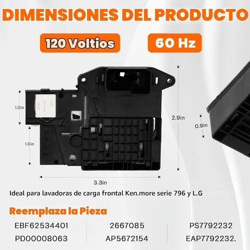 Vista 2 de EBF61315802 Conjunto de interruptor de bloqueo de puerta de arandela, exacto para lavadoras de carga frontal LG y lavadora Ken-More serie 796