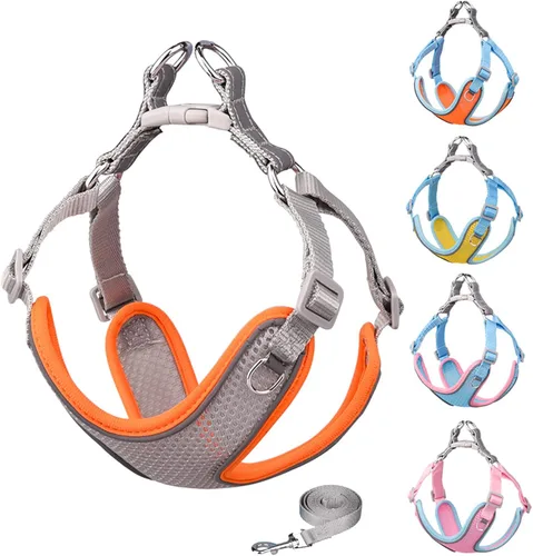 Vista 5 de MAKASI Juego de arnés para perro sin tirones con correa, arnés reflectante para mascotas con malla transpirable de fácil control clip frontal