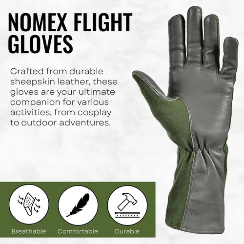 Vista 2 de Guantes de vuelo Nomex, guantes de trabajo de cuero para hombres, piel de oveja suave y duradera para conducción, vuelo, jardinería y caza