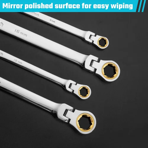 Vista 7 de DURATECH Llave de trinquete extralarga de 8 * 9 mm con cabezal flexible antideslizante, métrica, acero CR-V Acero CR-V