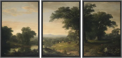 Vista 55 de SIGNWIN Lienzo enmarcado para pared, juego de arte de campos pastorales, flores silvestres, campo rústico, paisaje, floral, ilustraciones modernas