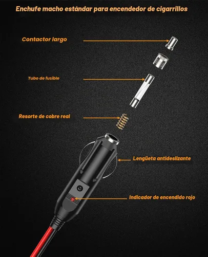 Vista 3 de 12AWG Cable de Cargador de Encendedor de Cigarrillos Resistente, Cable Adaptador de Encendedor de Cigarrillos Macho de 3.3FT con Luz LED y Caja