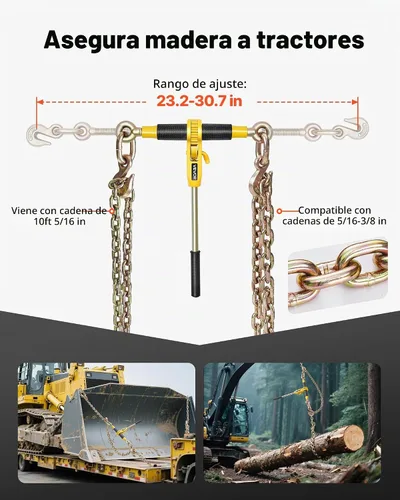Vista 3 de VEVOR Tensor de cadena de trinquete, cadenas G80 de 5/16 pulgadas x 10 pies, carga de trabajo de 8000 libras de tensor de carga de trinquete, juego