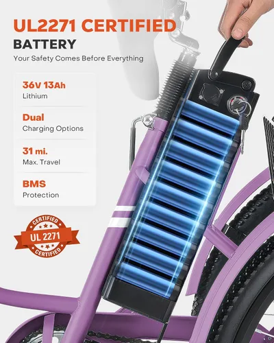 Vista 3 de VIRIBUS Triciclo eléctrico para adultos, triciclo eléctrico de 24 26 pulgadas con batería extraíble de 468 Wh, 250 W/350 W (pico 500 W) bicicletas