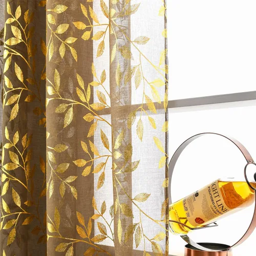 Vista 51 de Deeprove Cortinas traslúcidas color aguamarina y dorado de 63 pulgadas de largo, 2 paneles para decoración de dormitorio, cocina, decoración