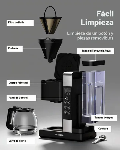 Vista 8 de SHARDOR Cafetera de goteo programable de 10 tazas, pantalla LED, memoria
