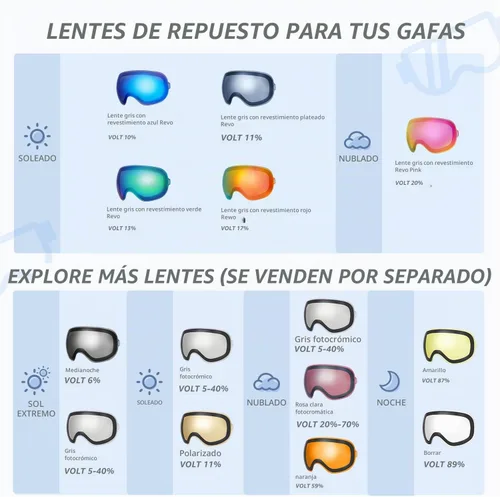 Vista 6 de VANRORA Juego de casco y gafas de esquí, casco de snowboard para hombres Casco Negro/Lente Gris Revo Azul Recubrimiento Gafas