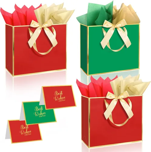 Vista 19 de Ethhqu Bolsas de regalo grandes con asas, 3 piezas negras con borde dorado