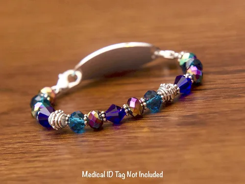 Vista 7 de Pulsera elástica de alerta médica, pulsera de identificación médica de repuesto intercambiable, etiqueta de identificación no incluida, cristales
