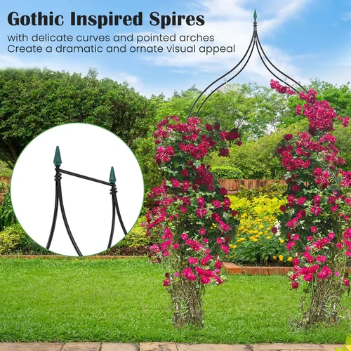 Vista 6 de Giantex Arco de boda de metal para jardín, 9.5 pies de alto x 4.1 pies de ancho, pérgola para plantas trepadoras, rosas, vides, interiores
