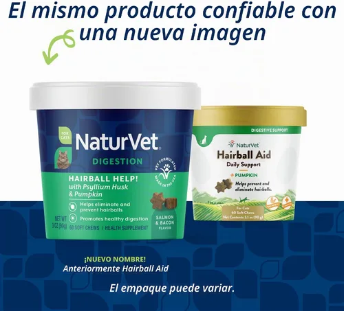 Vista 2 de NaturVet Suplemento de ayuda para bolas de pelo para gatos - Plus Pumpkin - Ayuda a eliminar y prevenir bolas de pelo - 60 masticables suaves