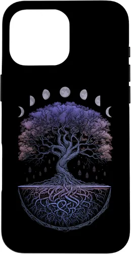 Vista 18 de Funda para iPhone 11 Pro Max Yggdrasil nórdico árbol de la vida vikinga fases de la luna