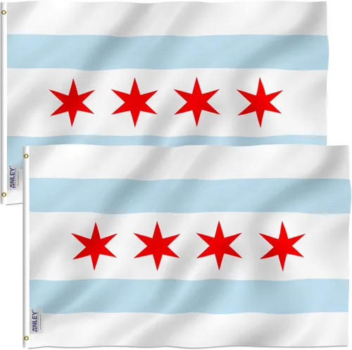 Vista 10 de Anley EverStrong Series - Bandera de la ciudad de Chicago de 3 x 5 pies resistente, rayas bordadas y cosidas, 4 filas de costuras de cerradura