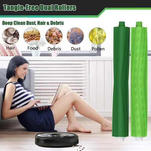 Vista 4 de 4 juegos de cepillos de rodillo de repuesto para iRobot Roomba serie i, j y e, cepillos de goma multisuperficie para i3 i7 E5 j7 i4 i7+ i3+ i4+ i5