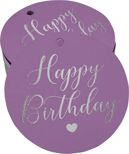 Vista 29 de Etiqueta de papel para colgar con texto en inglés «Happy Birthday» (50 unidades)