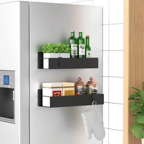Vista 17 de HuggieGems Paquete de 6 organizadores magnéticos de almacenamiento de especias para refrigerador y horno, organizadores negros para nevera