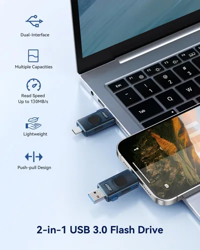 Vista 4 de Unidad flash USB C de 512 GB USB 3.2 Gen 1 hasta 130 MB/s retráctil