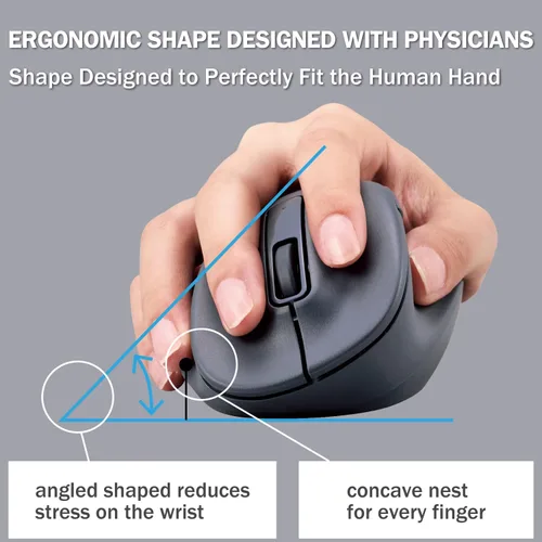 Vista 2 de ELECOM - Mouse inalámbrico de forma ergonómica, 2.4 GHz con mini receptor USB, clic silencioso, mano derecha 2000 DPI, 5 botones, sensor optocal