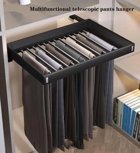 Vista 7 de Estante extraíble para pantalones, organizador de ropa, organizador de ropa, estante de armario, estante multifuncional ajustable, ahorro de espacio
