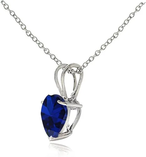 Vista 2 de Collar con piedra de nacimiento auténtica, simulada o creada solitaria, forma de corazón, plata esterlina, 7 mm, 18 pulgadas
