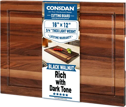 Vista 11 de CONSDAN Tabla de cortar de madera para cocina, 16 x 12, madera de abedul sólido, grano de borde, tabla de cortar, bloque de carnicero con ranura