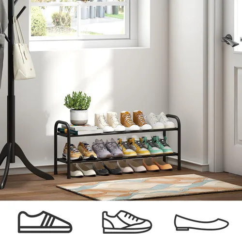 Vista 4 de kiplant Zapatero de 2 niveles para armario, organizador de zapatos de metal expandible, organizador de almacenamiento ajustable para zapatos