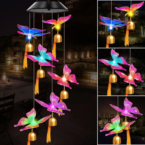 Vista 16 de Campanillas de viento solares para exteriores, luces que cambian de color, regalo para mujeres, mamá, abuela, hermana, mejores regalos, campanillas