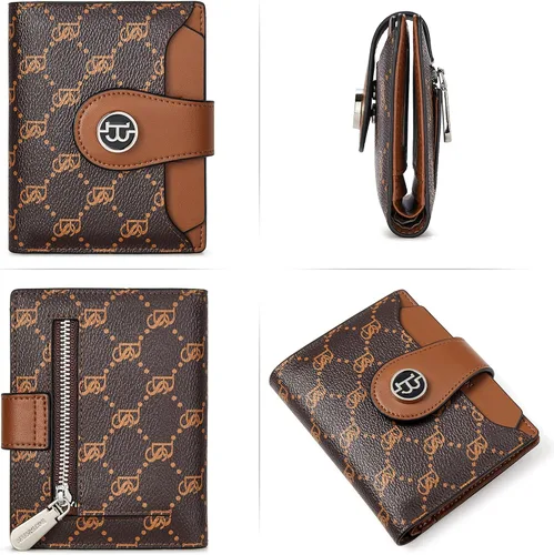 Vista 5 de BOSTANTEN - Billetera de cuero para mujer con bloqueo RFID, pequeña, con cremallera, de bolsillo, para tarjetas, con ventana para documento
